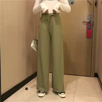 

Alien Kitty Casual Warm 2020 Fashion High Waist Women New Women Brief Solid Chic Slender Loose Korean Thicken Wide Leg Pants