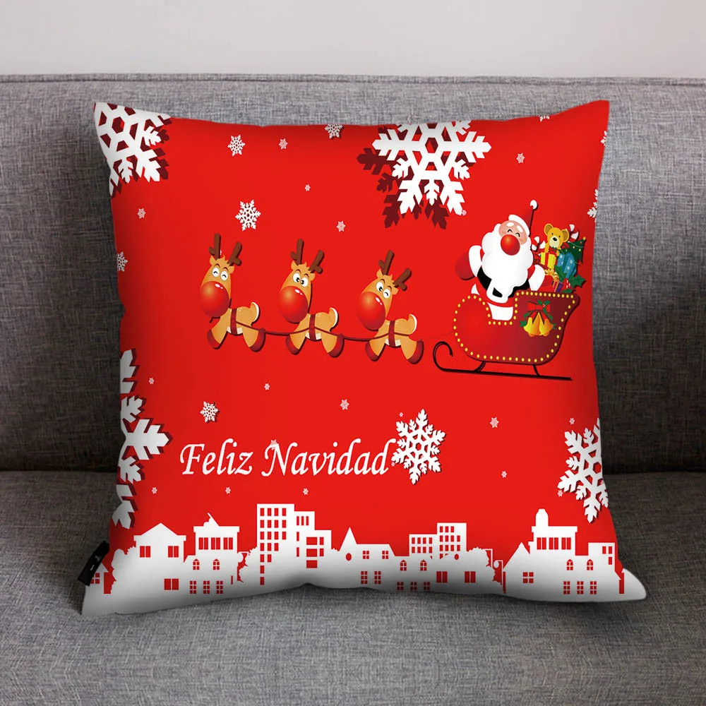 Веселая Рождественская наволочка для подушки Санта-Клаус с рождественским принтом квадратный льняной диван-кровать наволочка для подушки Cuscini Decorativi дропшиппинг - Цвет: H