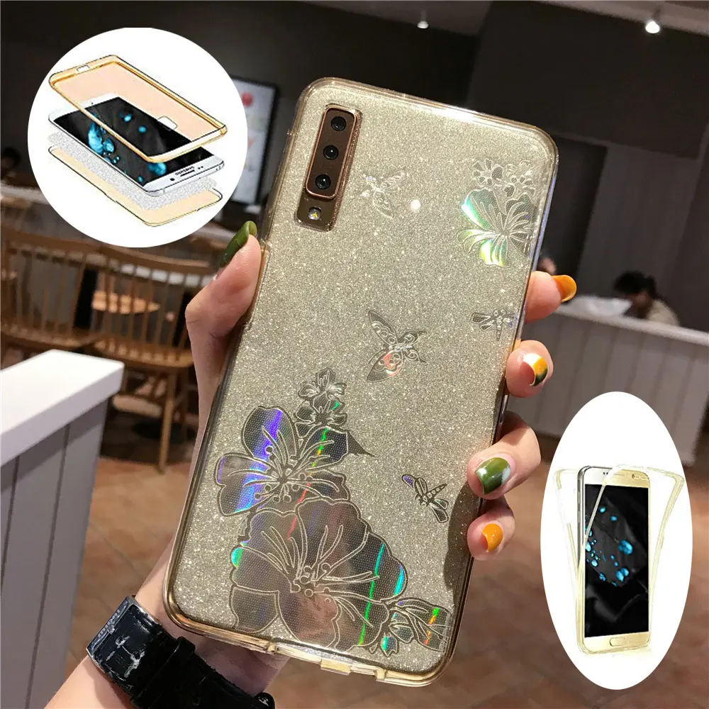 360 Front Back Buterfly Flower Glitter TPU Case For Samsung Galaxy Note 10 9 8 S10 5G S10E S9 Plus S8 Cover Soft A10 A20 |