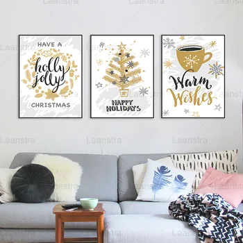 

Wall Art Merry Christmas Cartoon Santa Claus & Christmas Tree Picture Canvas Mural Art Poster Children's Bedroom Home Decoration