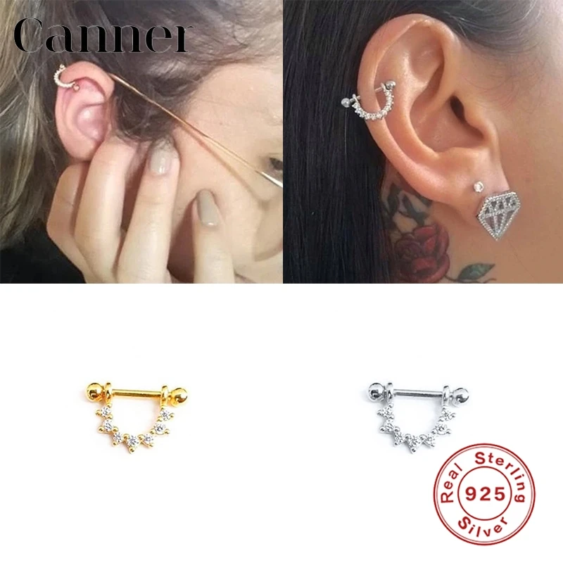 Canner 1 Uds Piercing pendientes para las mujeres 925 de circón de plata esterlina cartílago pendientes joyería fina kolczyki damskie oorbellen W4