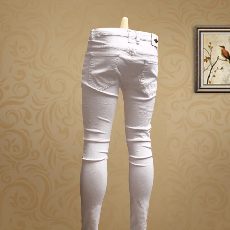 Streetwear Mens Skinny Ripped white jeans dsq Jean Pants for Cowboys Men PSMJ74