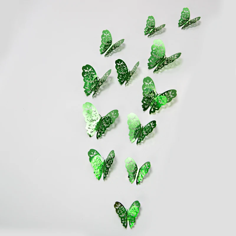 Iridescent 3D Butterfly Wall Stickers in Purple, Green, and Blue