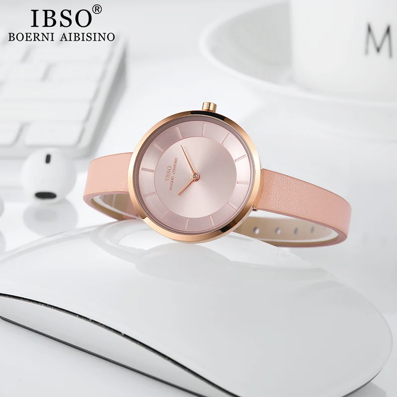 IBSO Women's Quartz Watch Simple Waterproof Clock Hours Fashion Montre Femme Ladies Quartz Leather Waterproof Wristwatch