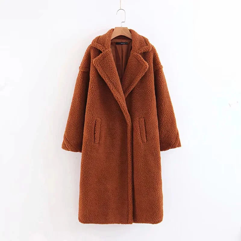 

New Long Thick Autumn and Winter Women's Loose Solid Color Wool Coat Woolen Coat Shaggy Cardigan Thick Warm Fur Long Plush Coats