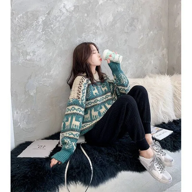 

Network Red Sweater Women 's Loose -Fit Korean -style Pullover Autumn And Winter New Style INS Christmas Ugly Sweater