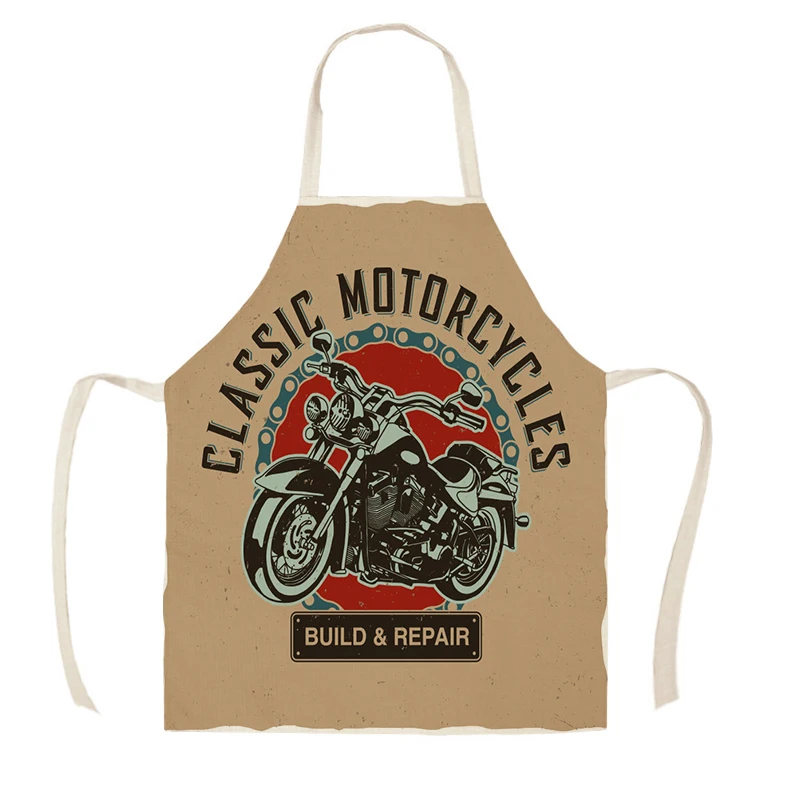 1Pcs Kitchen Apron American Style 19 Free Motorcycle Ride Die Printed Linen Aprons for Men Women Home Cleaning Tools WQ889