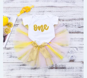 

New Baby Girl 0-18M Romper T-Shirt Tops Pleated Skirt One Years Birthday Outfits