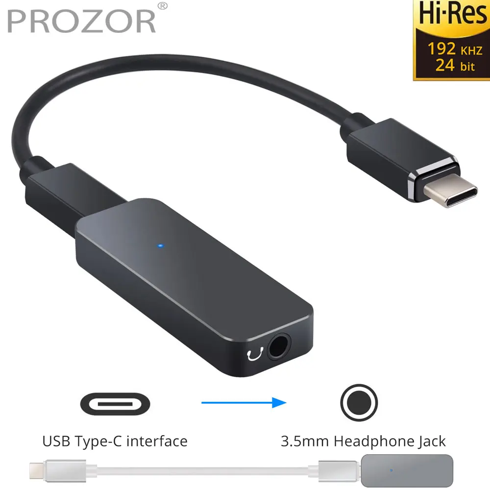 PROZOR DAC Converter Portable Headphone Amplifier For Type C to 3 5mm Headphone Adapter 192kHz USB C DAC Headphone Amplifier