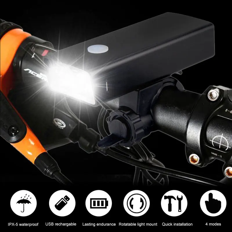 

350 Lumens Waterproof USB Rechargeable MTB Front Light Bike LED Headlight Built-In Battery Flashlight Bicycle Accessories