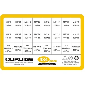 

Screw gasket Kit Bolts and Nuts Allen bolts Set Stainless Steel Hexagon Socket Screws M3 M4 M5 M6Set Button Head Cap Screws Set