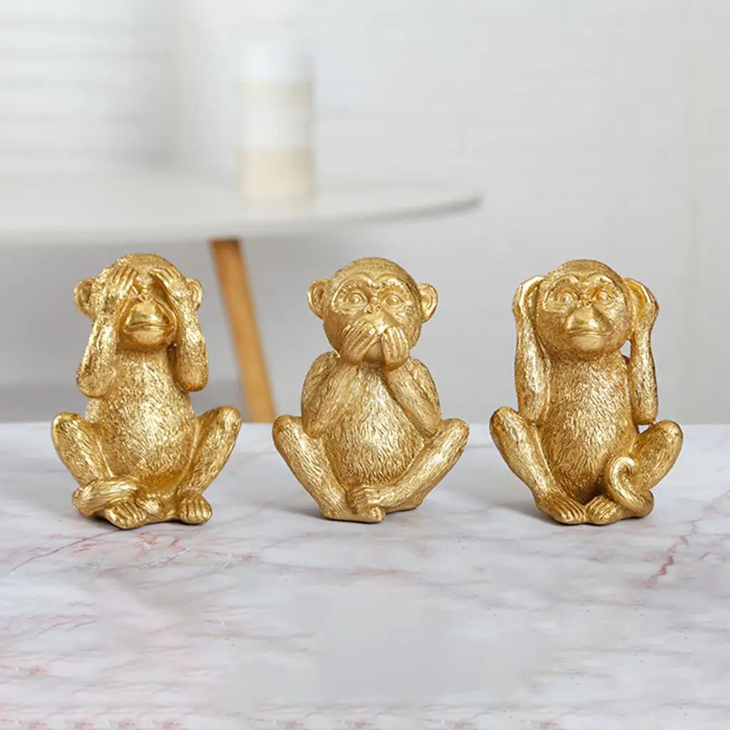 Solid Brass Monkey Statues - Set of 3