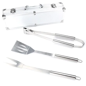 

Stainless Steel Cookware 3-Piece Aluminum Box Grill Set BBQ Barbecue Tool Combination Set with Aluminum Box