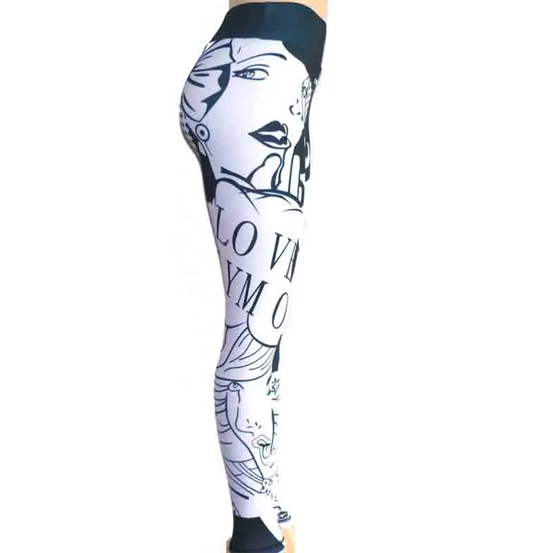 I LOVE printed high waist women's leggings fitness sports sexy fashion push plateau high waist women ankle pants leggings DDK57