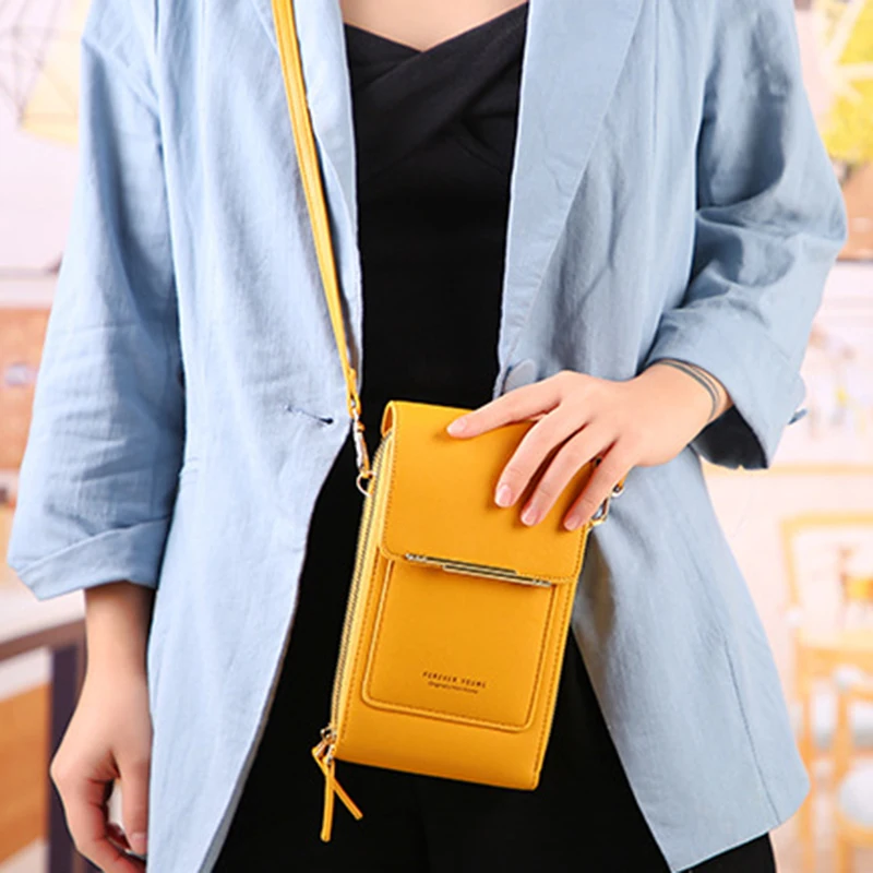 

Phone Wallets Transparent Touch Screen Mobile Phone Bag Pouch Women Phone Purse Messenger Bags Small Flap Bag Mini Shoulder Bag