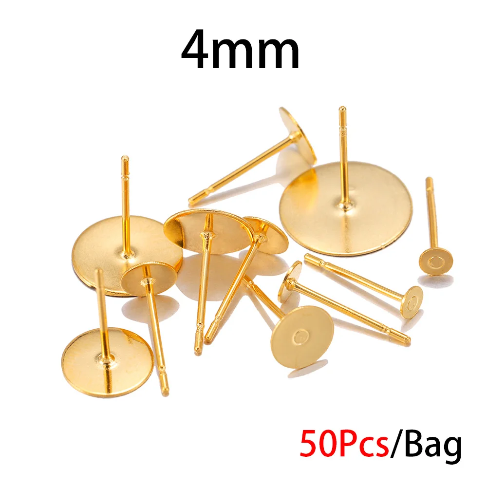 4x12mm 100 шт./лот, 3, 4, 5, 6, 8, 10, металлические, из нержавеющей стали, пустые серьги, шпильки, база, шпильки, плоские, круглые, для изготовления ювелирных изделий своими руками - Цвет: 4x12mm