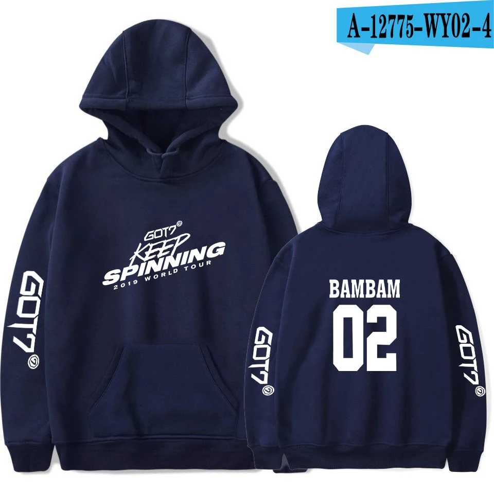 Navy blue GOT7 толстовки с принтом для женщин и мужчин повседневная одежда Harajuku повседневные топы толстовки Kpops пуловер с капюшоном размера плюс толстовки Прямая поставка - Цвет: Navy blue