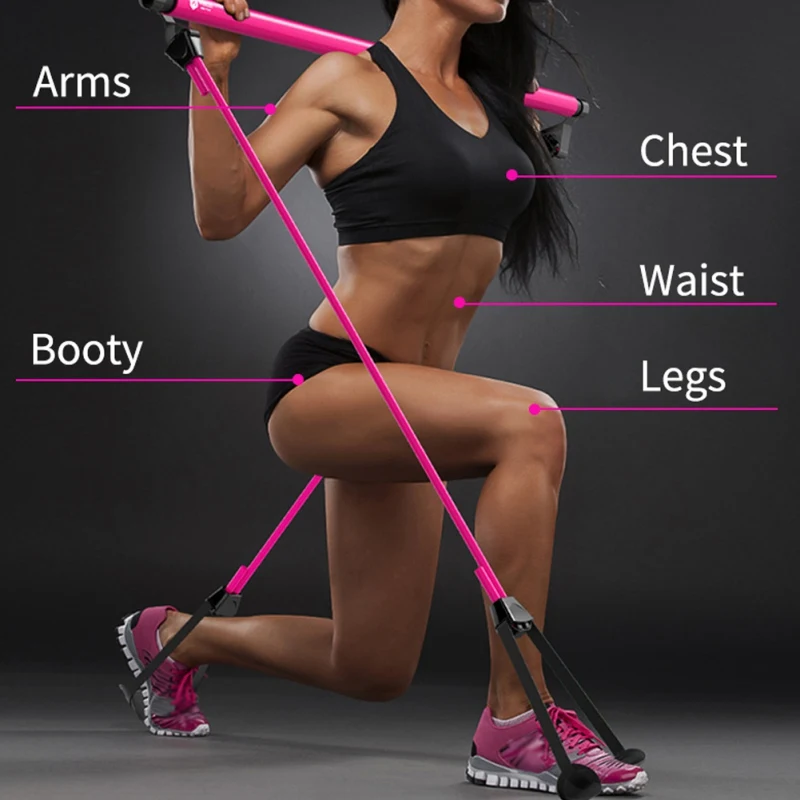  Portable Pilates Bar Kit With Resistance Band Adjustable Pilates Exercise Stick Toning For Fitness 