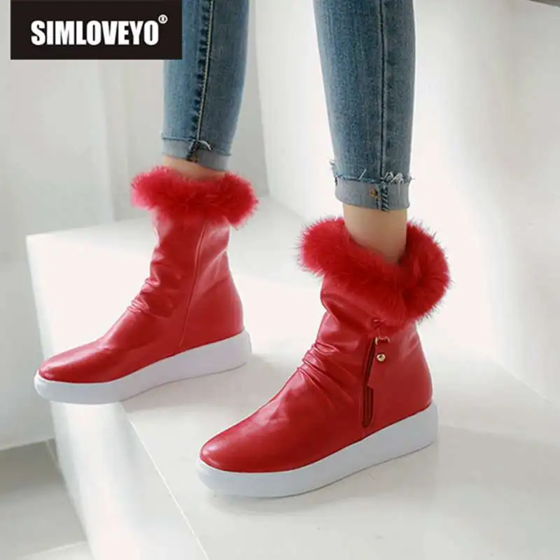 SIMLOVEYO/Новые теплые плюшевые осенне-зимние ботинки; женская обувь на танкетке с мехом; ботильоны на молнии; повседневные ботинки; bottines botas; размер 40