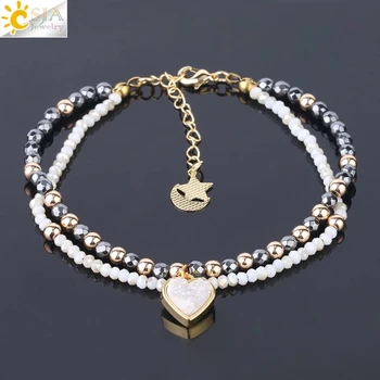 Crystal Glass Mala Beaded Bracelet Women Boho Heart Stone Moon Star