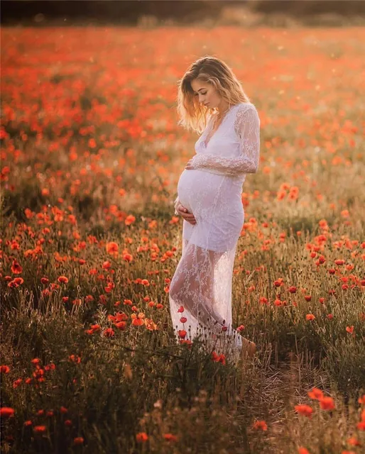 Vestido de encaje con cuello en V para fotografía de fantasía de embarazada, maxivestido de maternidad para sesión de fotos de mujeres embarazadas 3