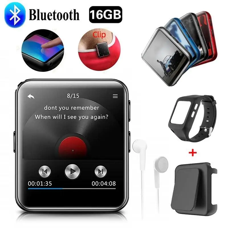 Bluetooth mp3 player touch screen, 8g/16g, clipe, mp3 player para