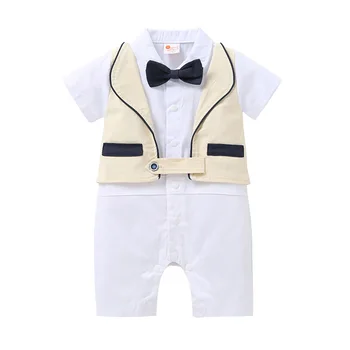 

Party Birthday Wedding Tuxedo White Baby Boy Clothes Gentlemen Casual Formal Toddler Romper Short Sleeve Kids Summer Outfit