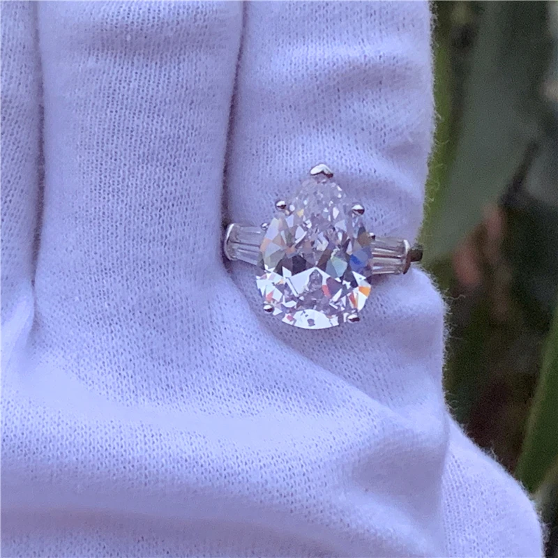Fashion Promise Ring Pear cut 8ct AAAAA cz 925 Sterling Silver Engagement Wedding Band Rings for women men Party Jewelry