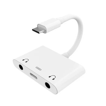 

HFES 3 In 1 Fast Charge Headset Adapter Type-C To Usb-C&Dual 3.5Mm Digital Audio Cable Converter For Ipad Pro Google Htc Huawei