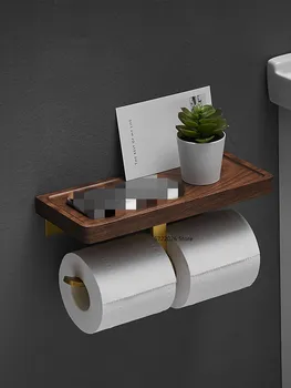

Bathroom free punch paper towel rack solid wood brass toilet paper holder household roll holder multifunctional storage rack