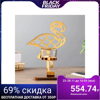 

Candlestick metal, glass for 1 candle "Golden Flamingo" 18.8х12х7 cm 4453230