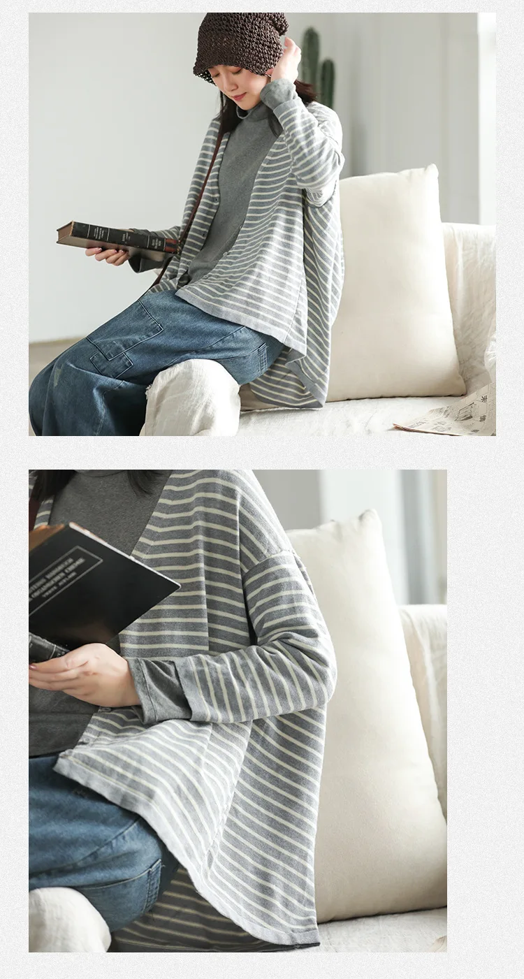 Женский свитер большого размера, свободные вязанные повседневные топы, кардиган с пуговицами, полосатый Повседневный женский свитер на все случаи, куртки