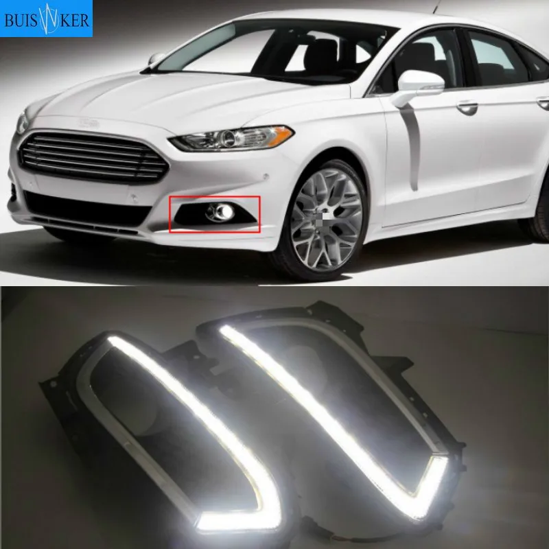 

2 предмета в комплекте, для Ford Mondeo Fusion 2013 2014 2015 2016 светодиодный DRL Габаритные огни Светодиодный дневной свет Противотуманные фары из водонепроницаемого материала