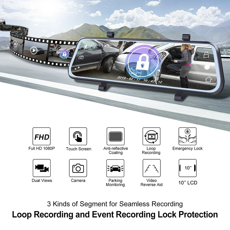  Full HD Mirror Dash Cam Video Recorder Smart Car Front Rear Dual Lens 1080P JHP-Best