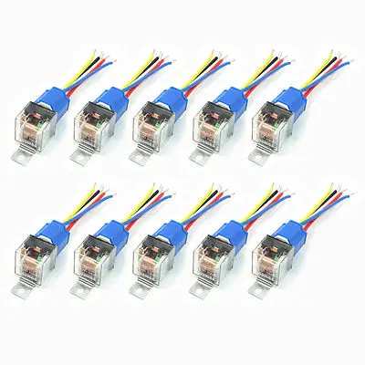 

10 Pcs Car SPDT 5 Pin 1NO 1NC Green Indicator Relay Ceramic Socket 80A 12V DC