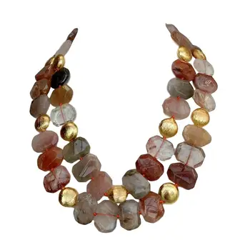 

2 Strands Natural Faceted Multi Color Rutilated Quartz Nugget Necklace 18"