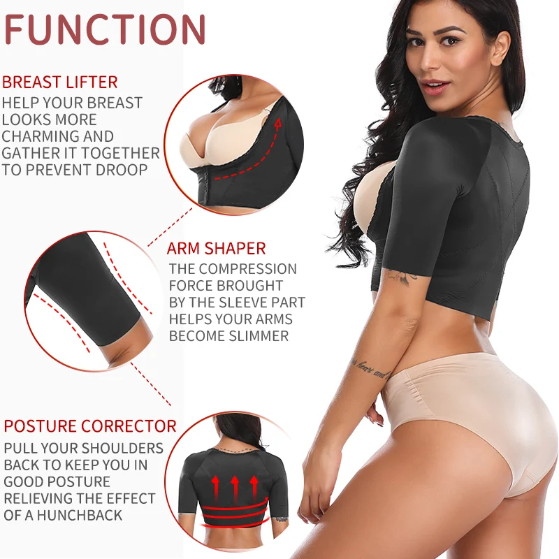 Upper Arm Shaper Post Surgical Slimmer Compression Sleeves Humpback Posture Corrector Tops Women Shoulder Shapewear Back Support yummie shapewear