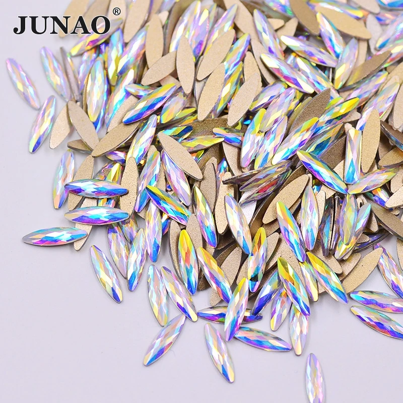 JUNAO 50 шт. 2,5*9 мм кристалл AB Стразы для ногтей Flatback камешки для дизайна ногтей Клей На прямоугольник страз кристалл