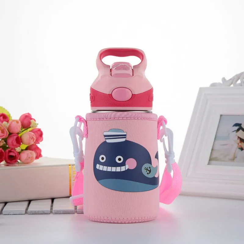 400ML-500ML New Children Feeding Cups Baby Water Cup Cartoon Leak Proof Cup Baby Drinkware With Strap Rope