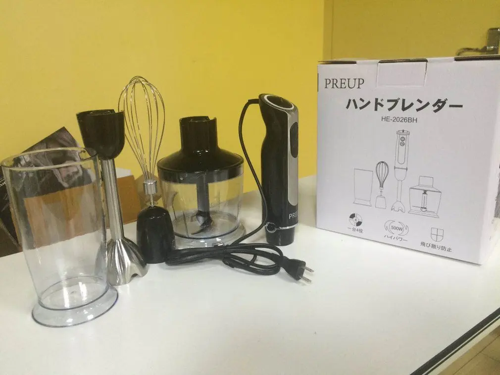 

HE-2026BH Smart Powerful 4-in-1 Immersion Hand Blender Set Variable 5 Speed Control 500ml Food Chopper 600ml Beaker