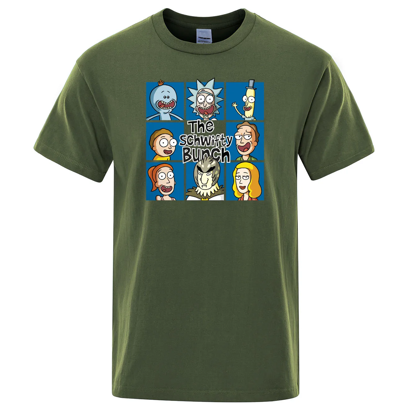 Футболки Рик и Морти, топы с принтом The Schwifty, Мужская хлопковая футболка, летняя забавная футболка в стиле аниме, мужские футболки с коротким рукавом и круглым вырезом - Цвет: army green 6