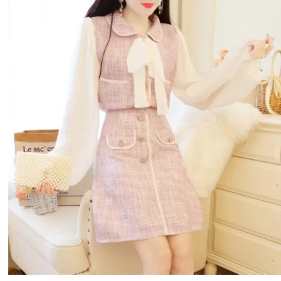 

Long Sleeve Two-Piece Set Western Style French Non-mainstream Elegant Graceful Tops Slimming Skirt Set