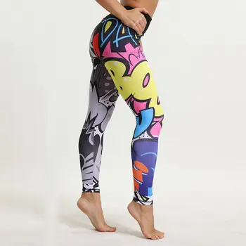 SVOKOR Cartoon Painted Leggings Women Graffiti Push Up Fitness Leggings High Waist Workout Pants Fashion