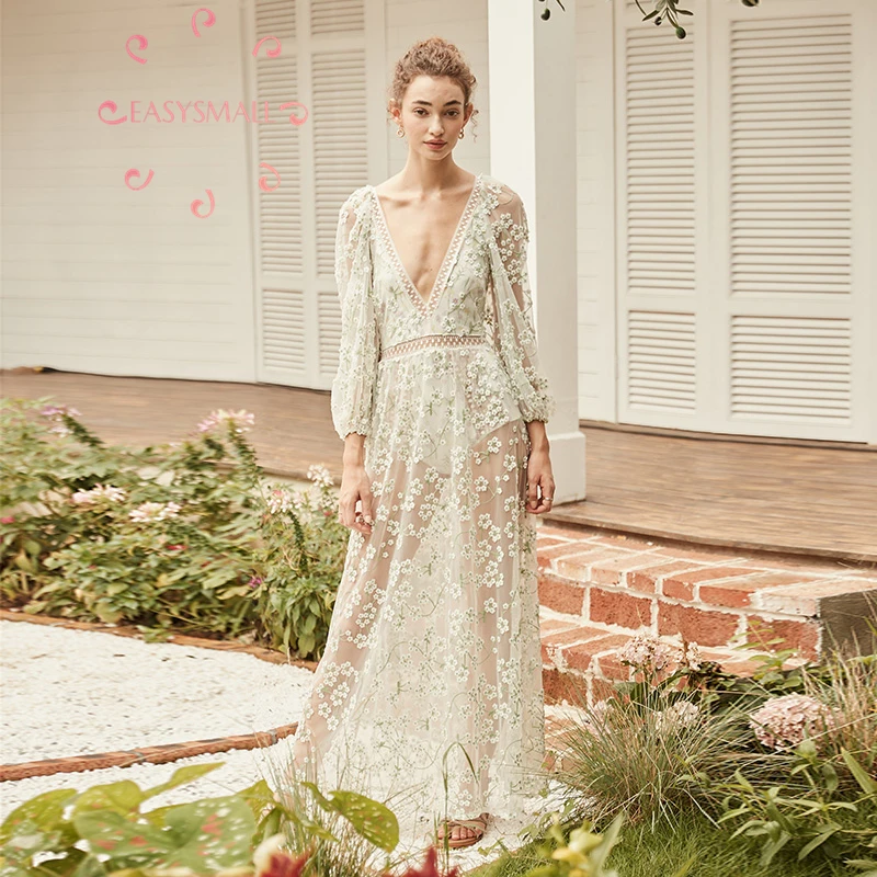EASYSMALL For love lemons женское платье с вышитым цветком и сеткой, вечерние платья высокого класса, уличная одежда с высокой талией, платья без рукавов