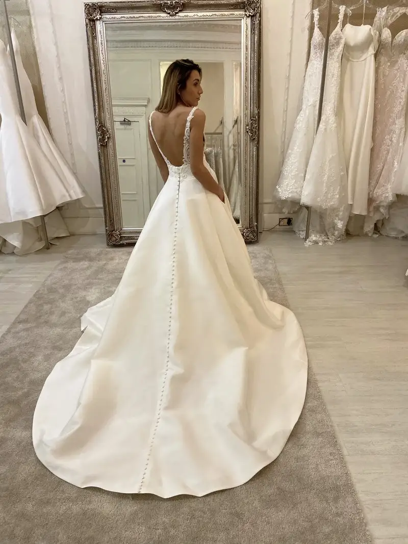 Robe De Mariee Свадебные платья с карманами v-образным вырезом атласная аппликация платье для невесты без спинки Свадебные платья Vestido De Noiva