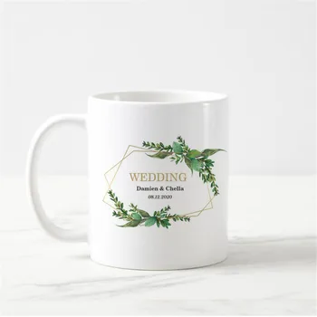 

Custom Name Bride Groom Wedding Party Coffee Mug Personalized Ceramic Floral Tea Cup Party Gifts Ceramic Mug Cup Supplies