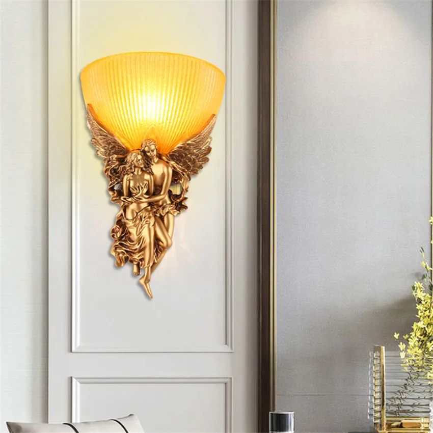 European style Resin wall Lamp for living bedside lampbackground wall Light deco Corridor stair, Angel Love Glass Wall sconces