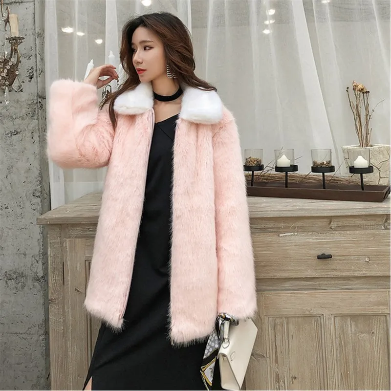 pink Зимнее пальто для женщин модное высококачественное пальто из искусственного меха лоскутное на молнии Свободное толстое теплое короткое пальто женская меховая куртка - Цвет: pink
