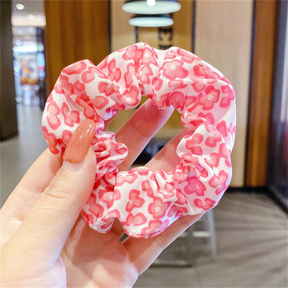 New Women Floral Print Pink Color Scrunchie Girls Princess Sweet Hair Bands Elastic Rubber Bands Hair Accessories Hair Rope hair clips