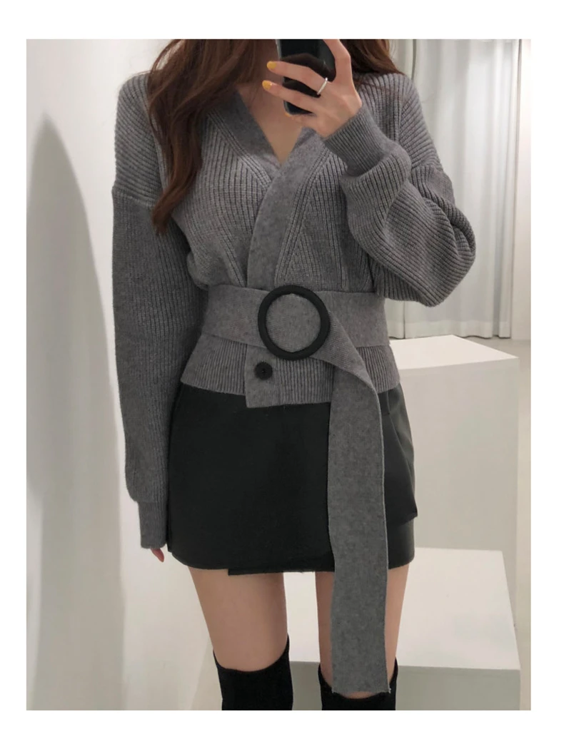 SuperAen корейский стиль женский свитер пальто v-образный вырез Осень свитер короткое пальто Женская мода Повседневная дикая женская верхняя одежда